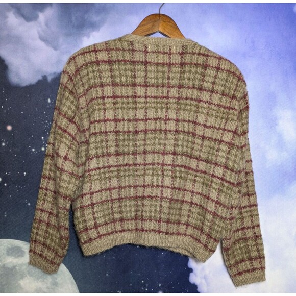 Vintage Plaid Mohair Cardigan Sweater Grunge 90s Nirvana Size Medium Milano - Picture 4 of 7
